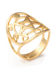 ANELLO FASI LUNARI PENTAGRAMMA - Acciaio inox oro | Scopri su Clorophilla Shop