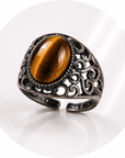 ANELLO CON OCCHIO DI TIGRE IN OTTONE - Forza e coraggio - Clorophilla Shop