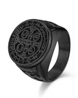 ANELLO CROCE DI SAN BENEDETTO IN ACCIAIO INOX - Colore nero - Clorophilla Shop