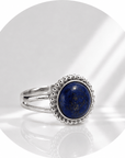 ANELLO IN LAPISLAZZULI PLACCATO PLATINO - Saggezza, comunicazione e intuizione - Clorophilla Shop