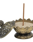 Bruciaincenso Fiore di Loto con simboli Buon Auspicio Tibetani - Bronzo | Scopri su Clorophilla Shop