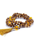 Mala Tibetana Rudraksha e Citrino Quarzo affumicato con Nappa - Collana Rosario 108 Grani | Scopri su Clorophilla Shop