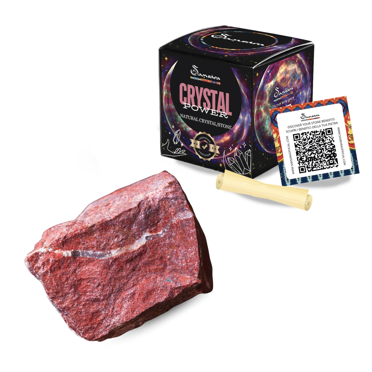 SAMSARA - DIASPRO ROSSO Pietra Grezza Naturale con Confezione Regalo e Foglietto Informativo | Scopri su Clorophilla Shop