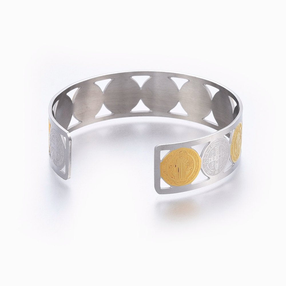 Bracciale regolabile amuleto di San benedetto in acciaio inossidabile | Scopri su Clorophilla Shop