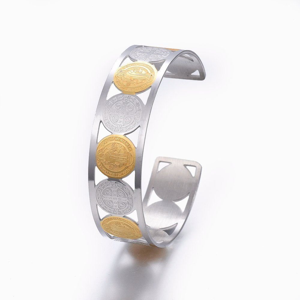 Bracciale regolabile amuleto di San benedetto in acciaio inossidabile | Scopri su Clorophilla Shop