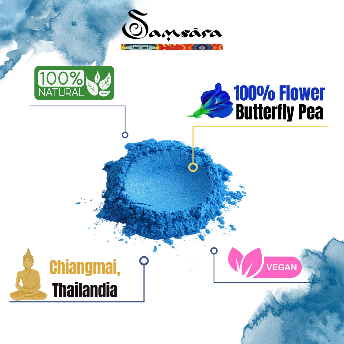 SAMSARA Tè Matcha BLU - SAPORE NATURALE| Fiori di Piselli blu Farfalla 100% Bio | Contro Ansia e Stress, Antiossidante Naturale, Made in Thailandia | Scopri su Clorophilla Shop