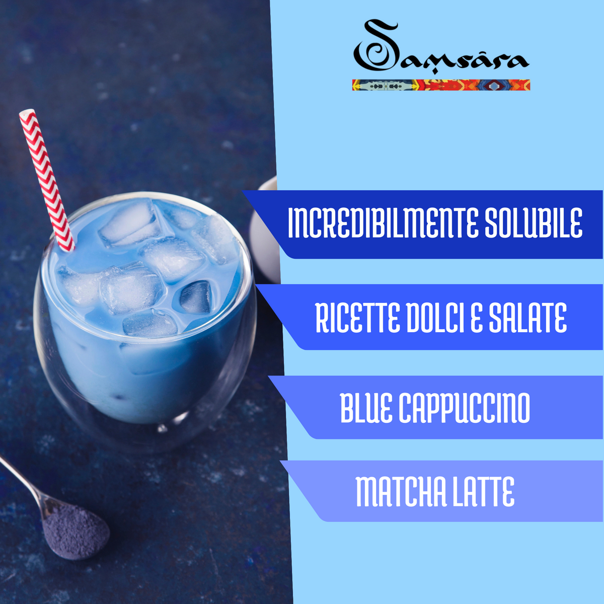 SAMSARA Tè Matcha BLU - SAPORE NATURALE| Fiori di Piselli blu Farfalla 100% Bio | Contro Ansia e Stress, Antiossidante Naturale, Made in Thailandia | Scopri su Clorophilla Shop