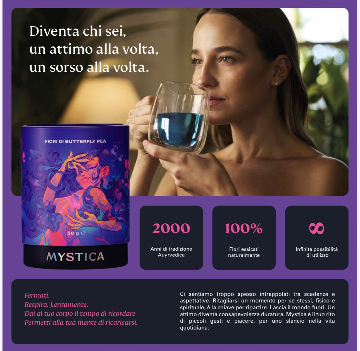 Tè Blue Butterfly Pea - SAPORE NATURALE| Fiori di Piselli blu Farfalla - Ansia e Stress, Antiossidante Naturale -50g