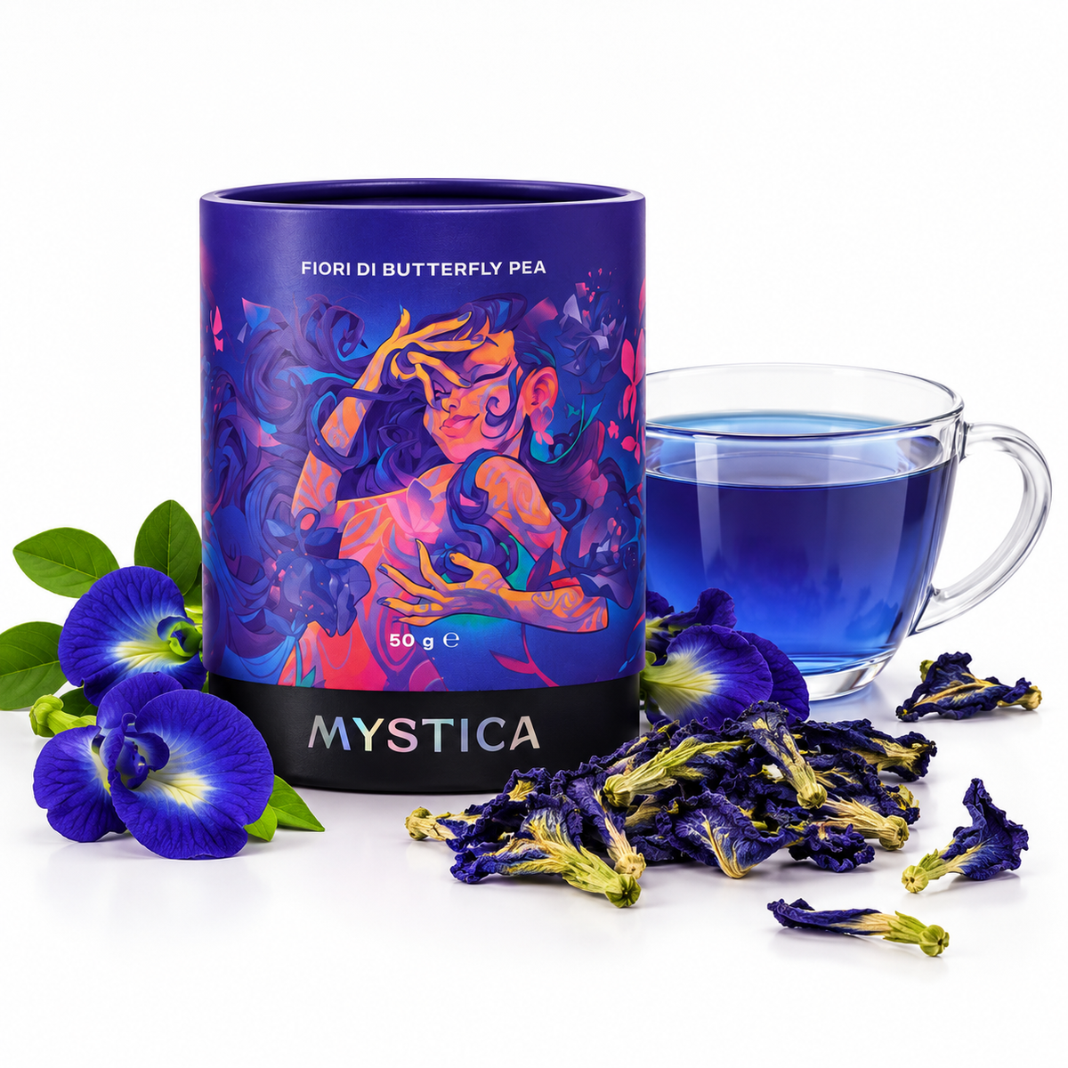 Tè Blue Butterfly Pea - SAPORE NATURALE| Fiori di Piselli blu Farfalla - Ansia e Stress, Antiossidante Naturale -50g