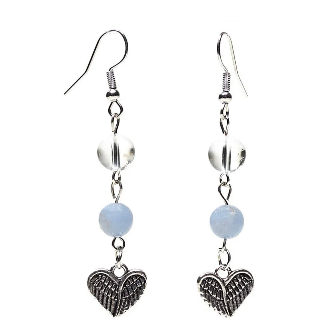 ORECCHINI CUORE ALATO CON ANGELITE E CRISTALLO DI ROCCA | Scopri su Clorophilla Shop