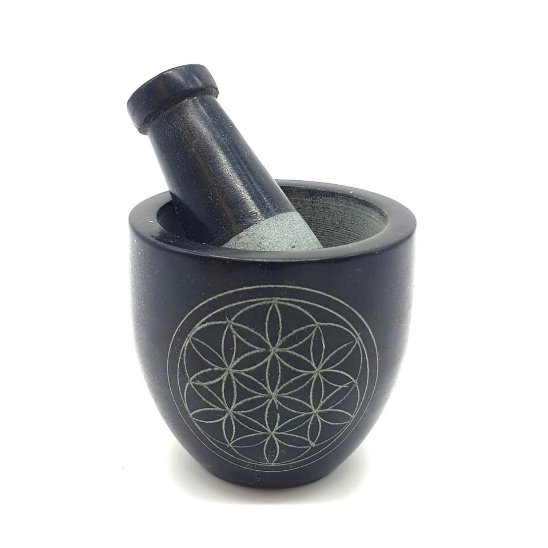 MORTAIO IN PIETRA SAPONITE - Fiore della vita | Scopri su Clorophilla Shop