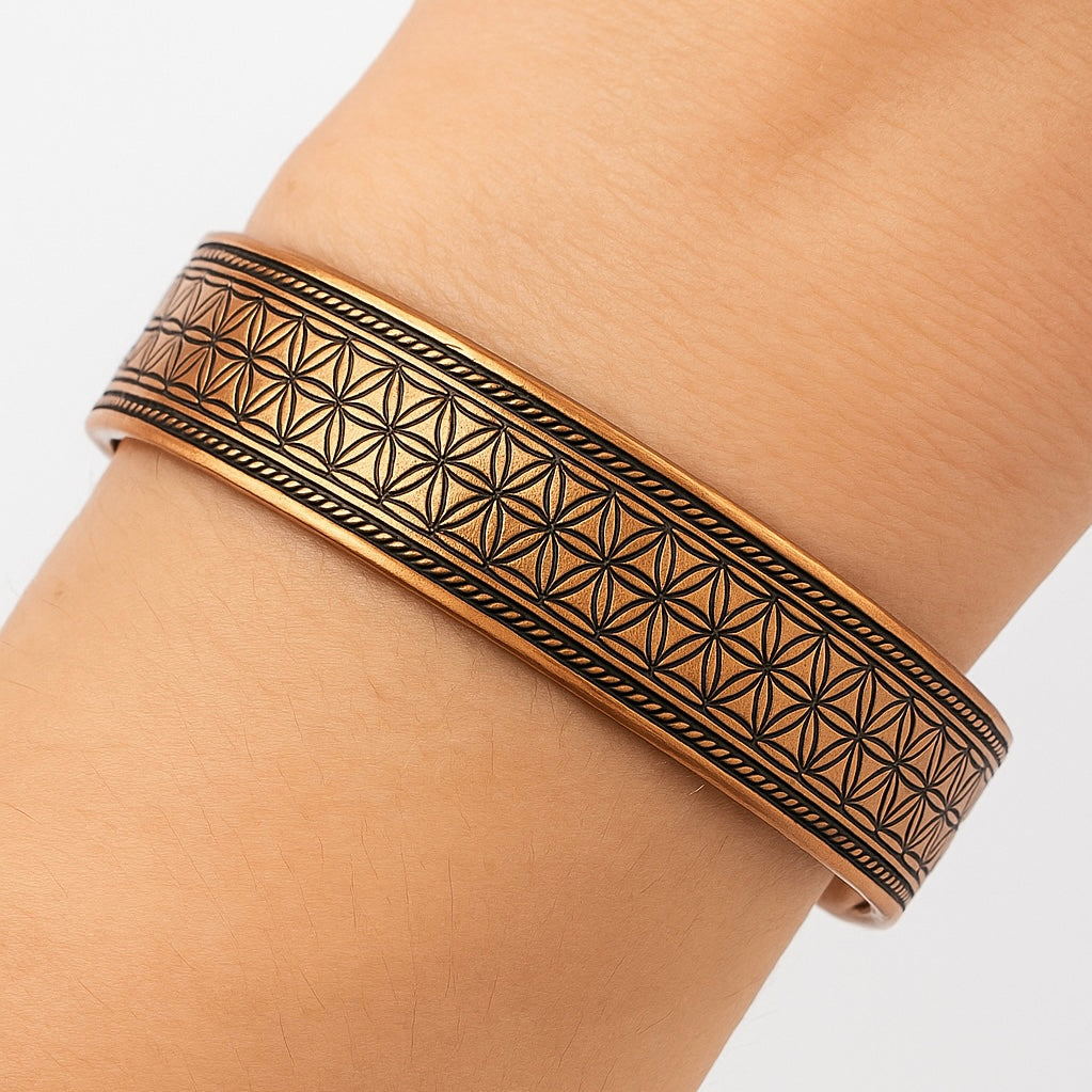 BRACCIALE MAGNETICO IN RAME CON FIORE DELLA VITA - Armonia ed energia vitale | Scopri su Clorophilla Shop