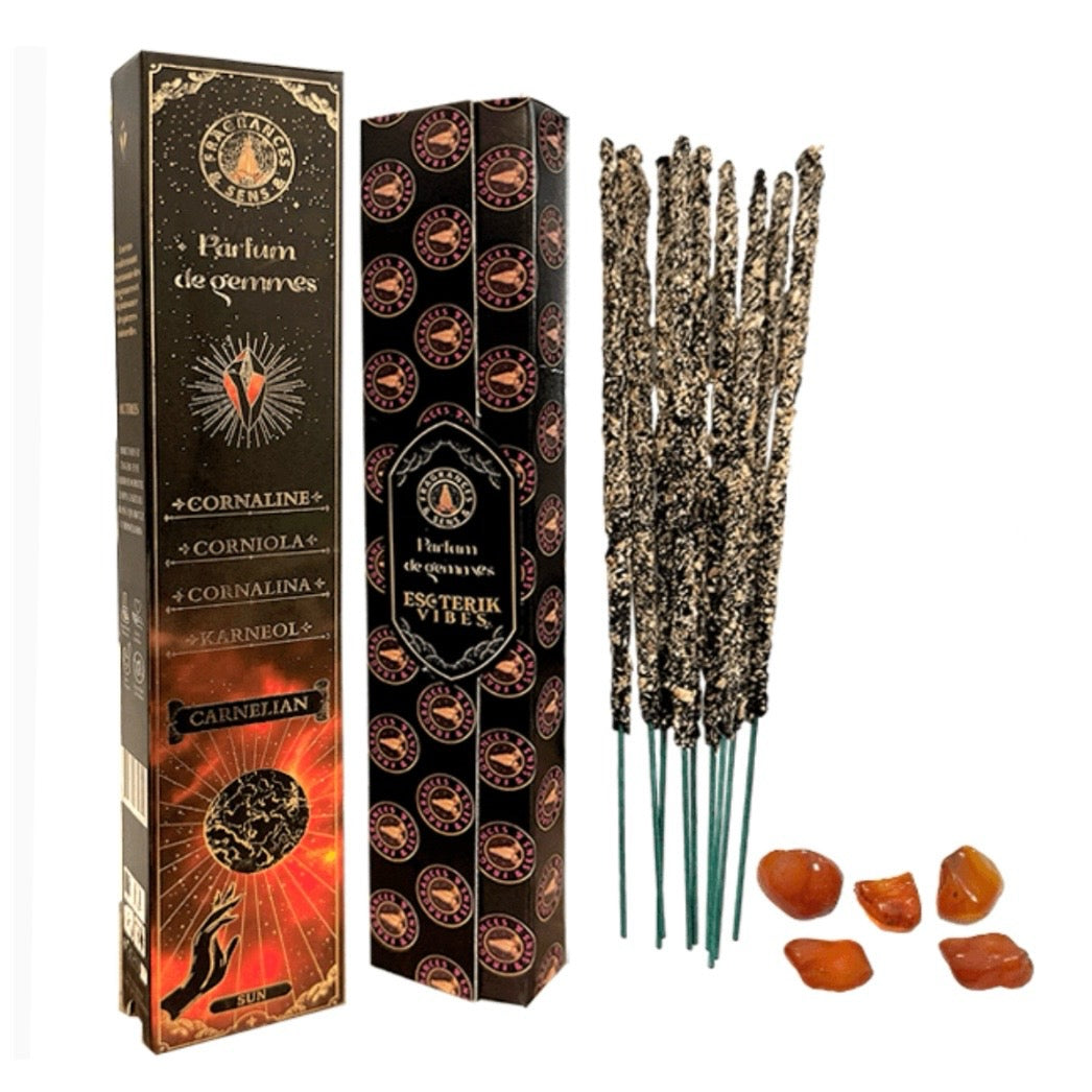 Parfum de gemmes Incenso in bastoncini e frammenti di pietra naturale in scaglie - Corniola | Scopri su Clorophilla Shop