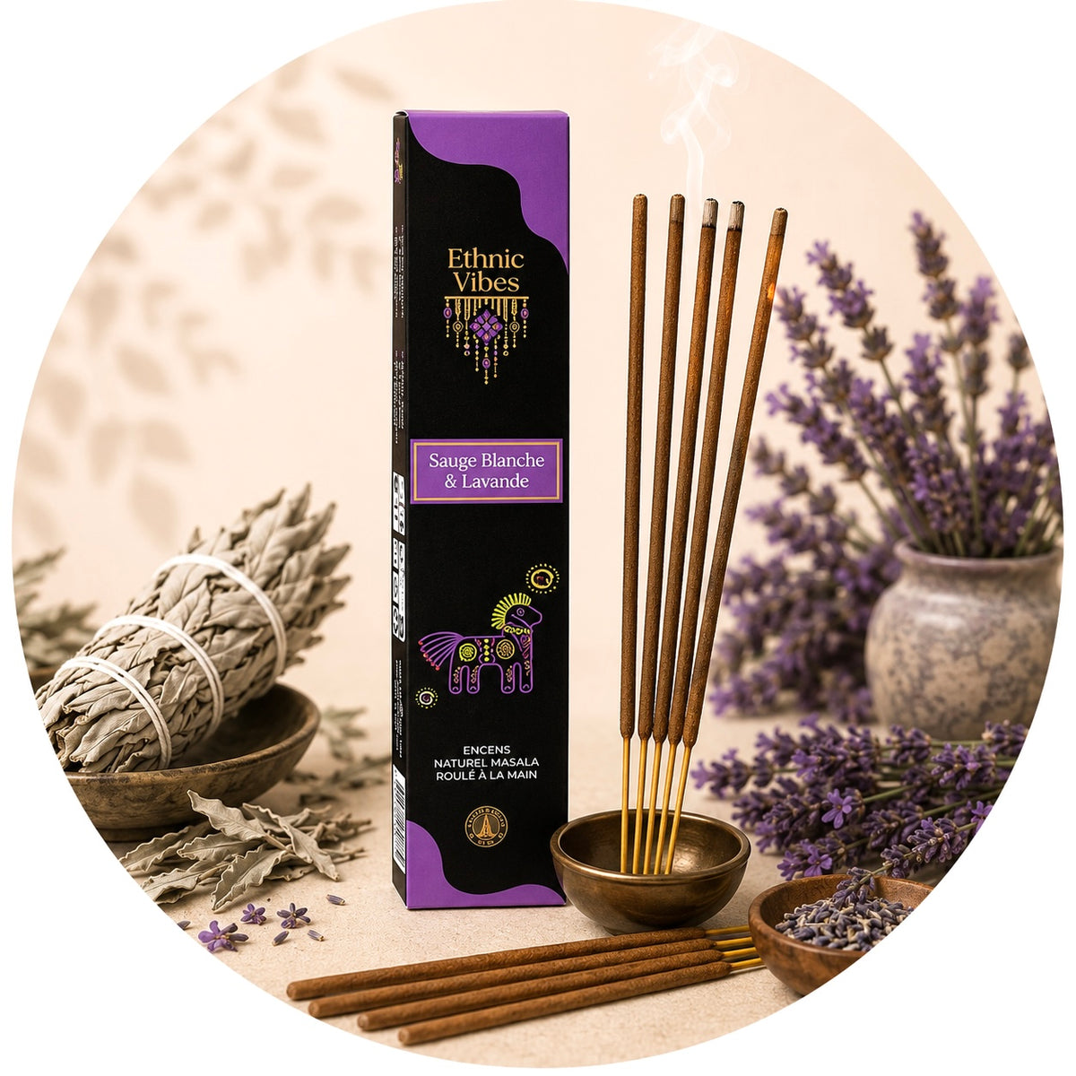 ETHNIC VIBES INCENSO IN BASTONCINI - Salvia Bianca e Lavanda | Scopri su Clorophilla Shop