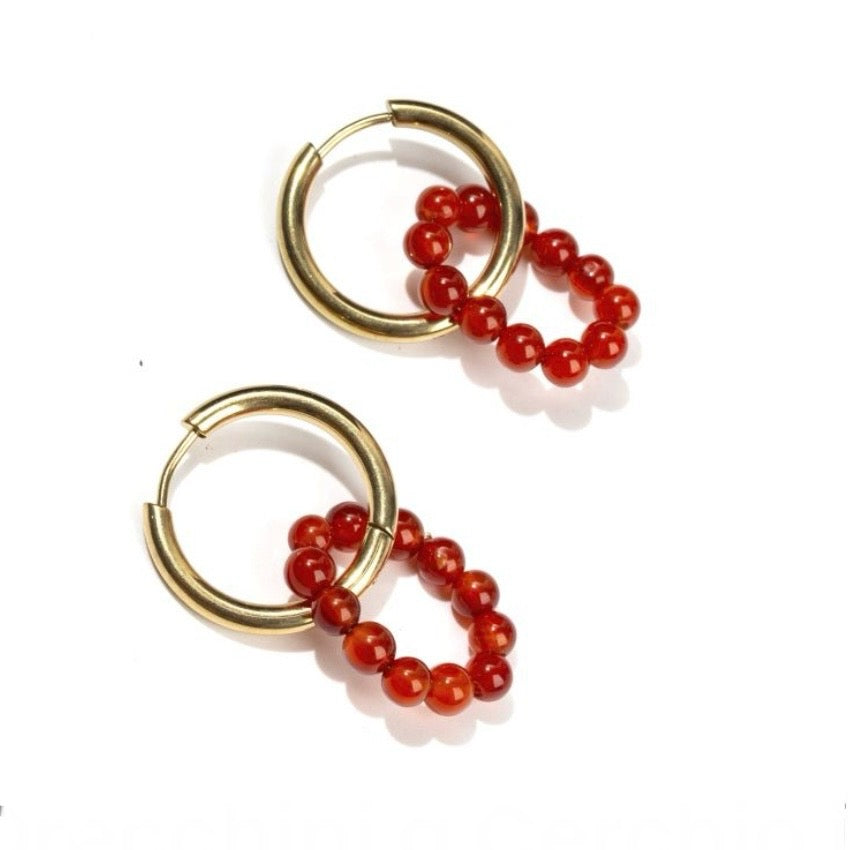 Orecchini a cerchio con pietre di Agata rossa - Acciaio inossidabile | Scopri su Clorophilla Shop