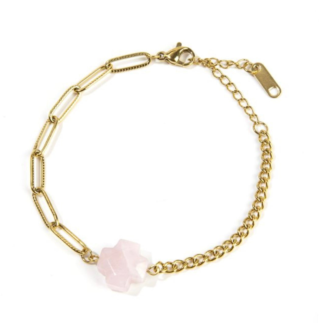 Bracciale croce in Quarzo rosa - Acciaio inox | Scopri su Clorophilla Shop