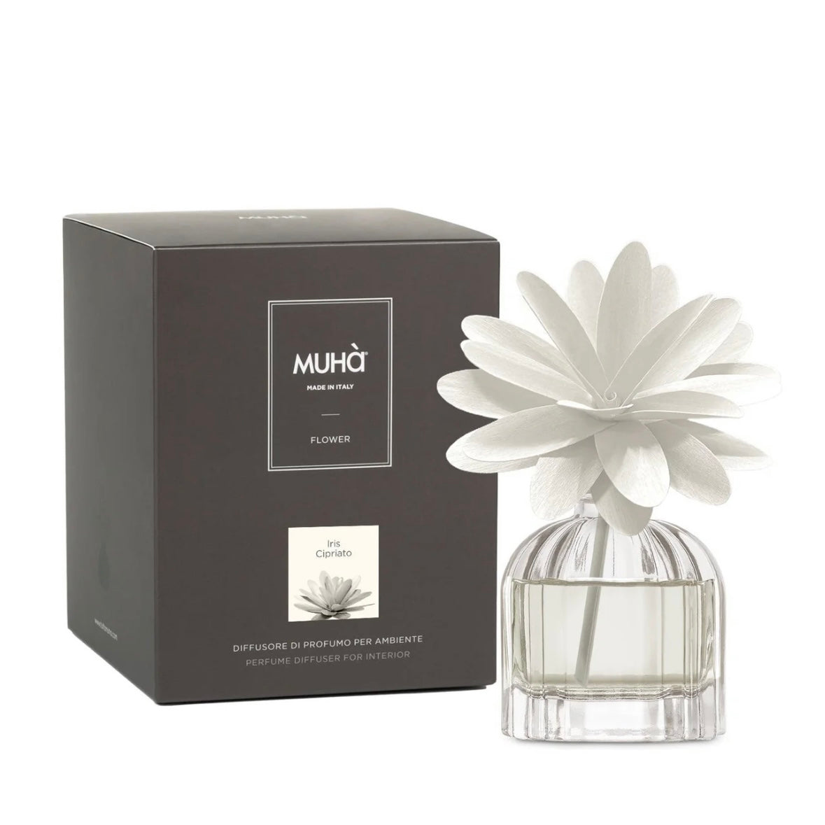 MUHÀ Flower Diffuser Profumatore d'ambiente con fiore - Iris Cipriato | Scopri su Clorophilla Shop