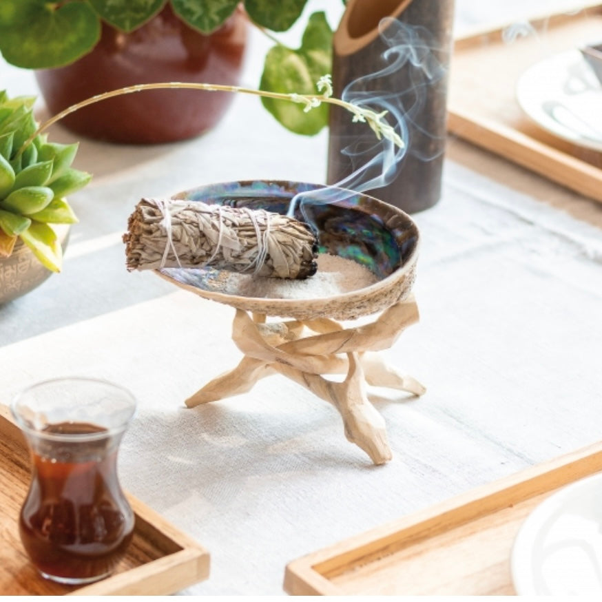 Treppiedi base per Conchiglia Abalone - Legno di pioppo intagliato a mano | Scopri su Clorophilla Shop