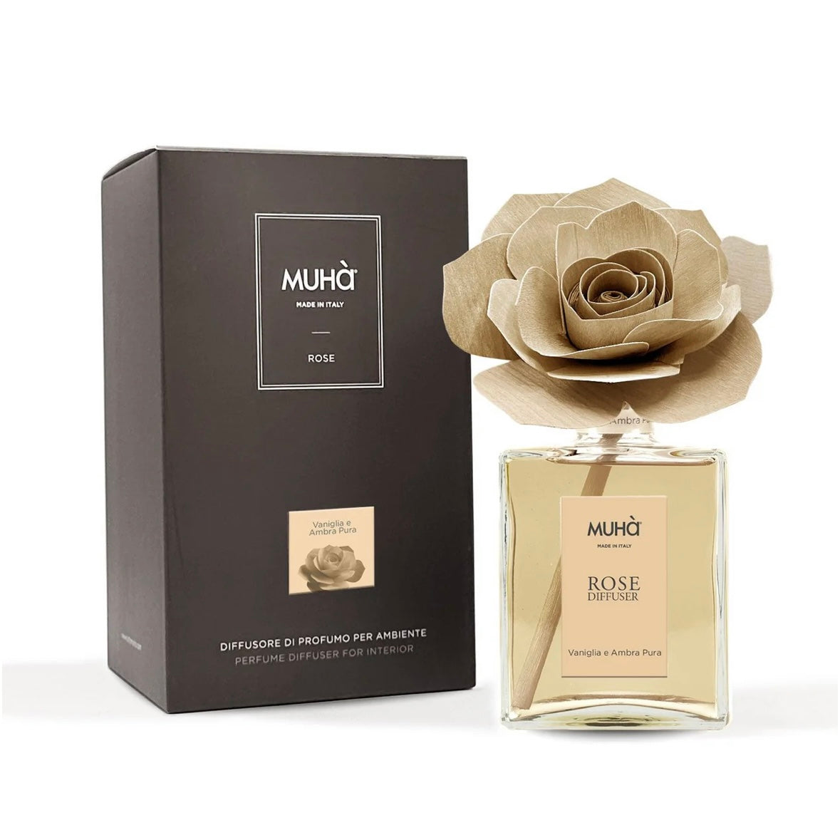 MUHÀ Rose Diffuser Profumatore ambiente con rosa - Vaniglia e Ambra pura | Scopri su Clorophilla Shop