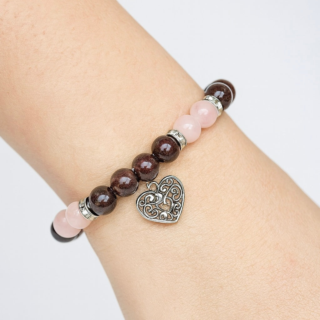 BRACCIALE IN GRANATO E QUARZO ROSA - Ottimismo, speranza e amore | Scopri su Clorophilla Shop
