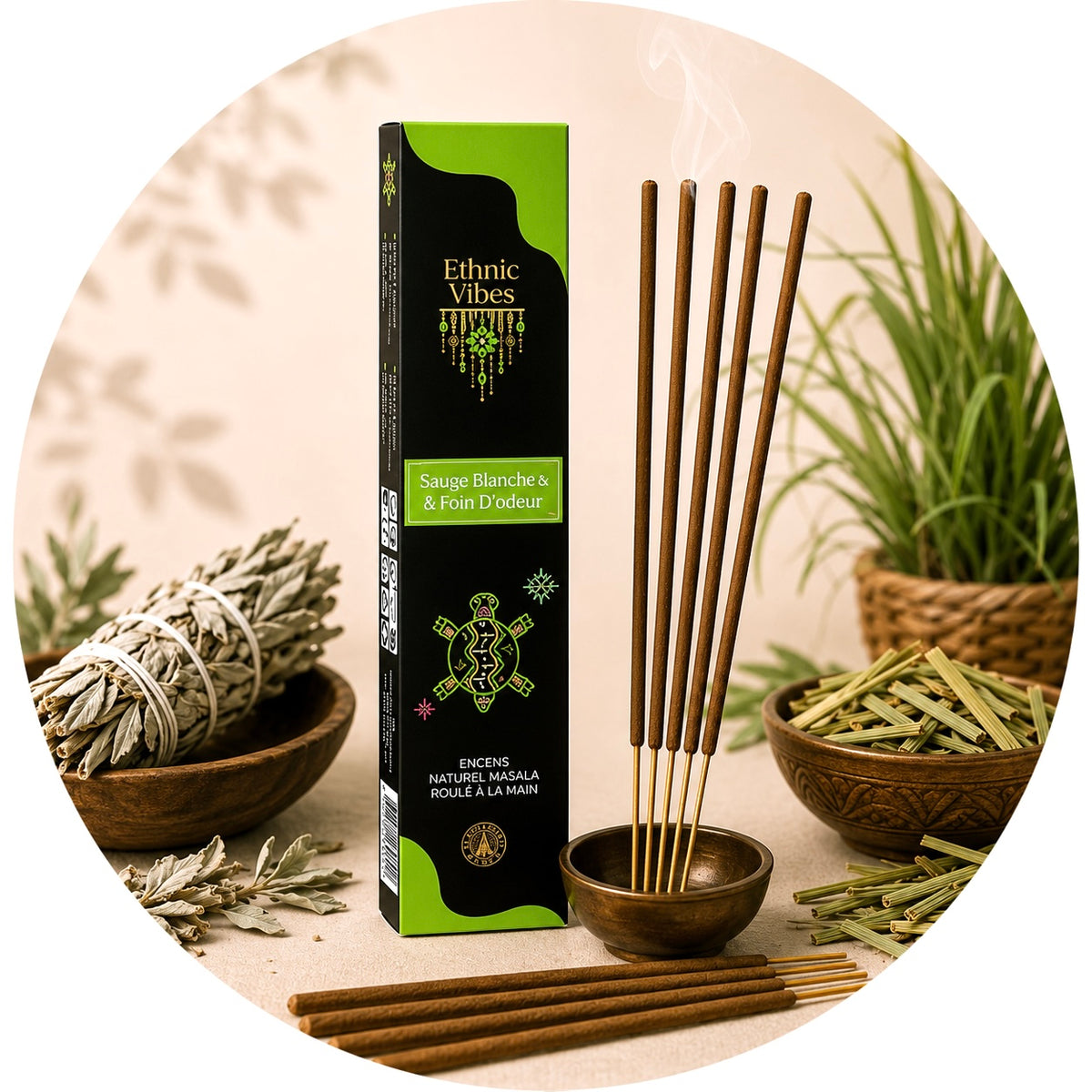 ETHNIC VIBES INCENSO IN BASTONCINI - Salvia Bianca ed Erba Dolce | Scopri su Clorophilla Shop