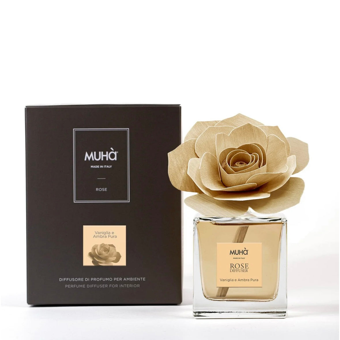 MUHÀ Rose Diffuser Profumatore ambiente con rosa - Vaniglia e Ambra pura | Scopri su Clorophilla Shop