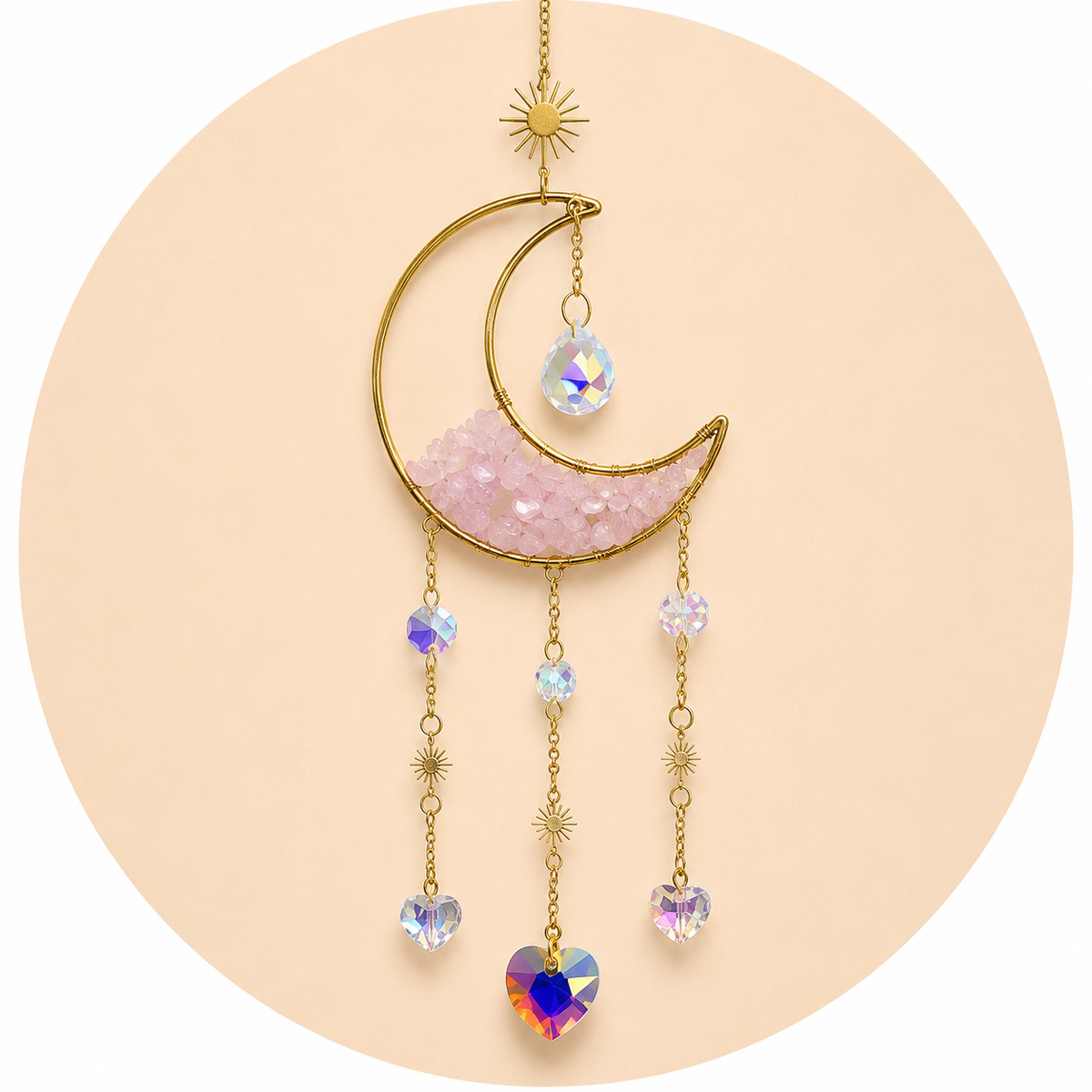 ACCHIAPPASOLE LUNA CON QUARZO ROSA - Cristallo 47cm | Scopri su Clorophilla Shop