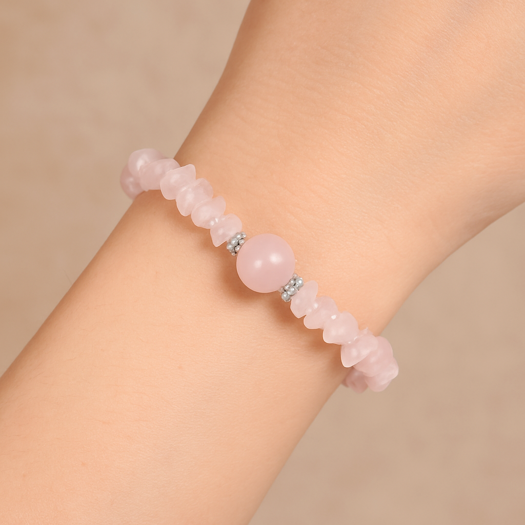 BRACCIALE SCAGLIE IN QUARZO ROSA - Amore e armonia | Scopri su Clorophilla Shop