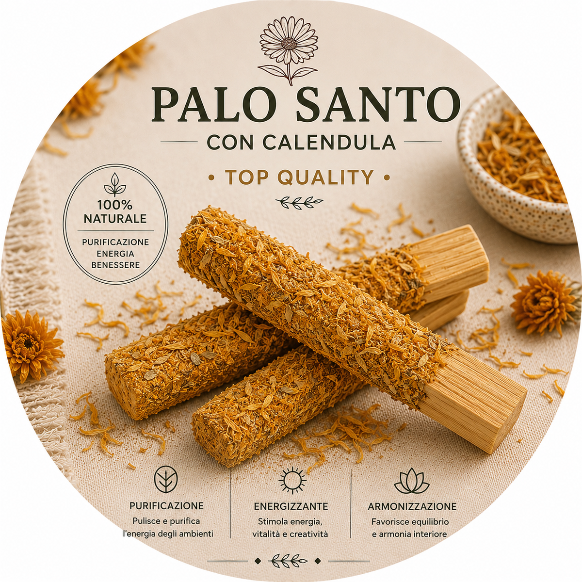 BASTONCINO DI PALO SANTO RICOPERTO - Calendula del Perù | Scopri su Clorophilla Shop