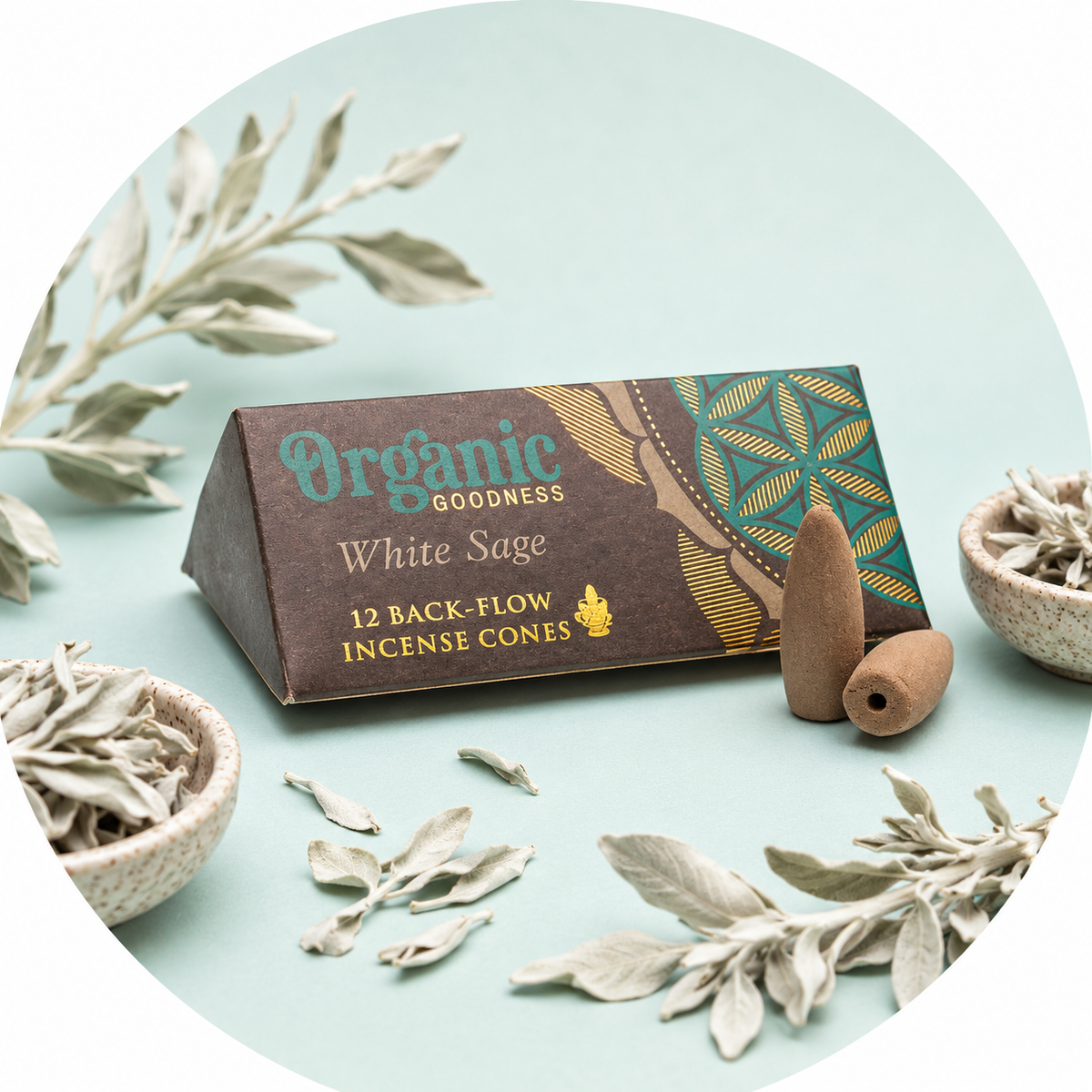 ORGANIC GOODNESS CONI DI INCENSO A CASCATA - White Sage (Salvia Bianca) | Scopri su Clorophilla Shop