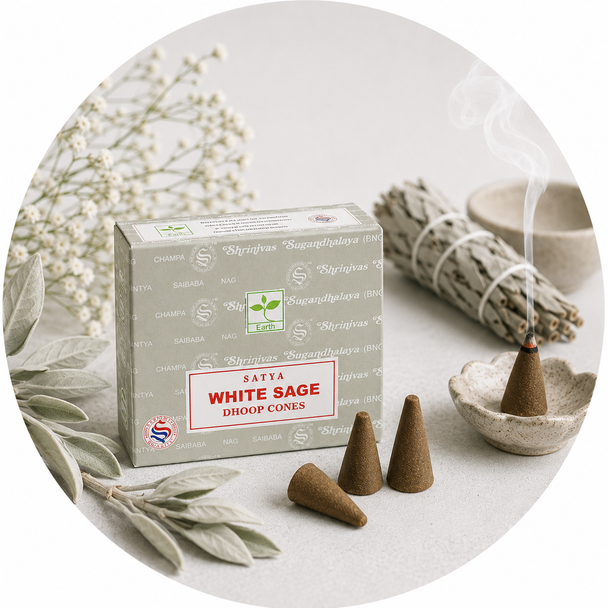 SATYA CONI DI INCENSO - White Sage (Salvia bianca) | Scopri su Clorophilla Shop