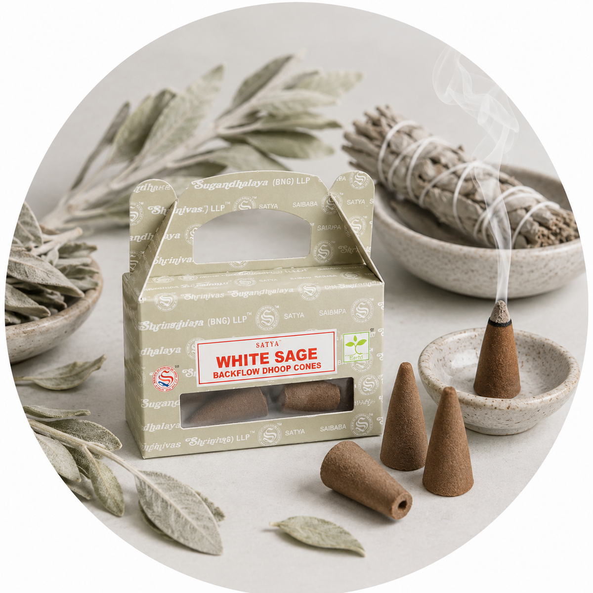 SATYA CONI DI INCENSO A CASCATA - White Sage (Salvia bianca) | Scopri su Clorophilla Shop