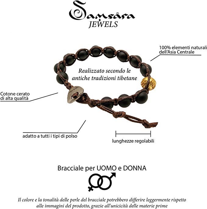 SAMSARA BRACCIALE TIBETANO IN TORMALINA NERA - Scudo energetico, stabilità e forza interiore | Scopri su Clorophilla Shop