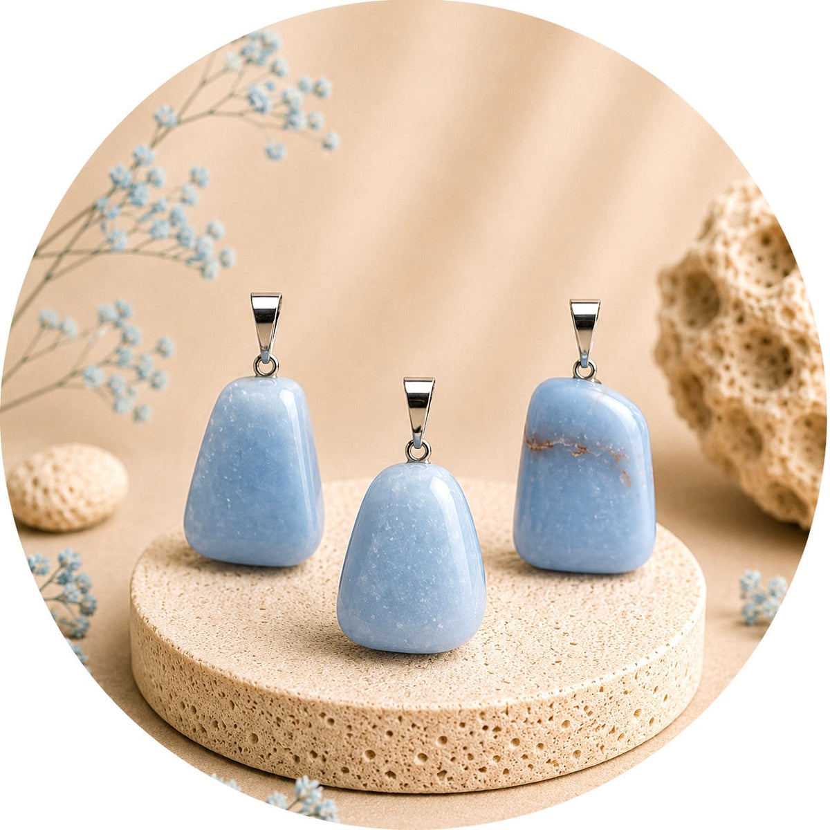 CIONDOLO IN ANGELITE BURATTATA - Calma, serenità e pace interiore | Scopri su Clorophilla Shop