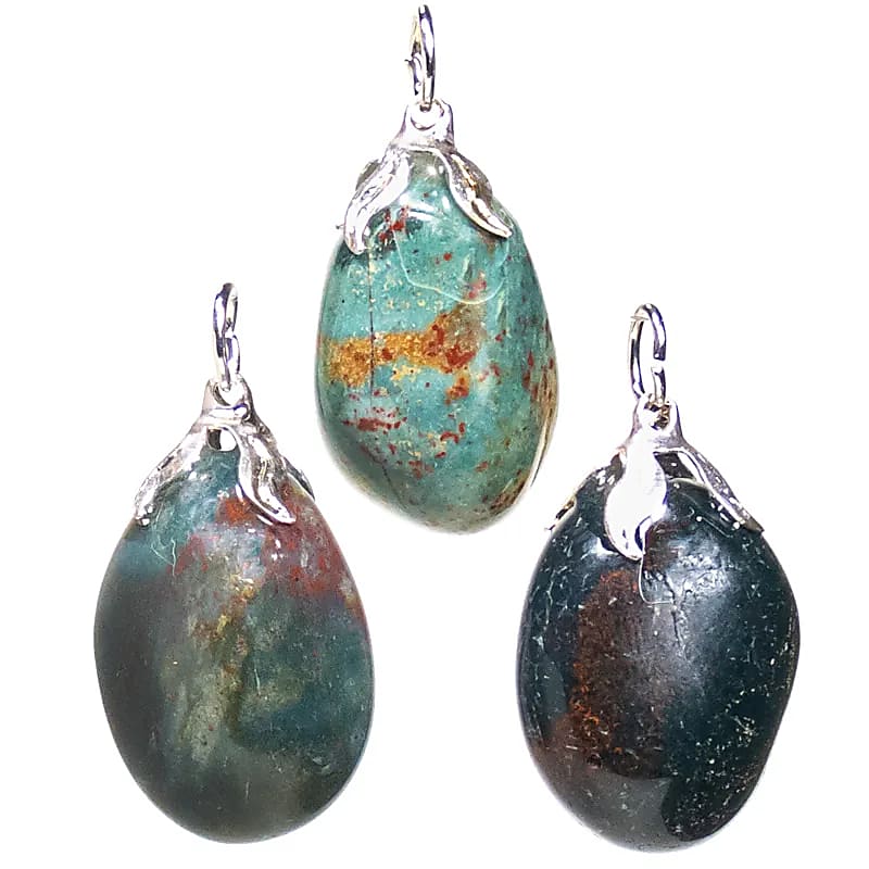 CIONDOLO IN ELIOTROPIO (BLOODSTONE) FOGLIA ARGENTO - Forza, coraggio e vitalità | Scopri su Clorophilla Shop