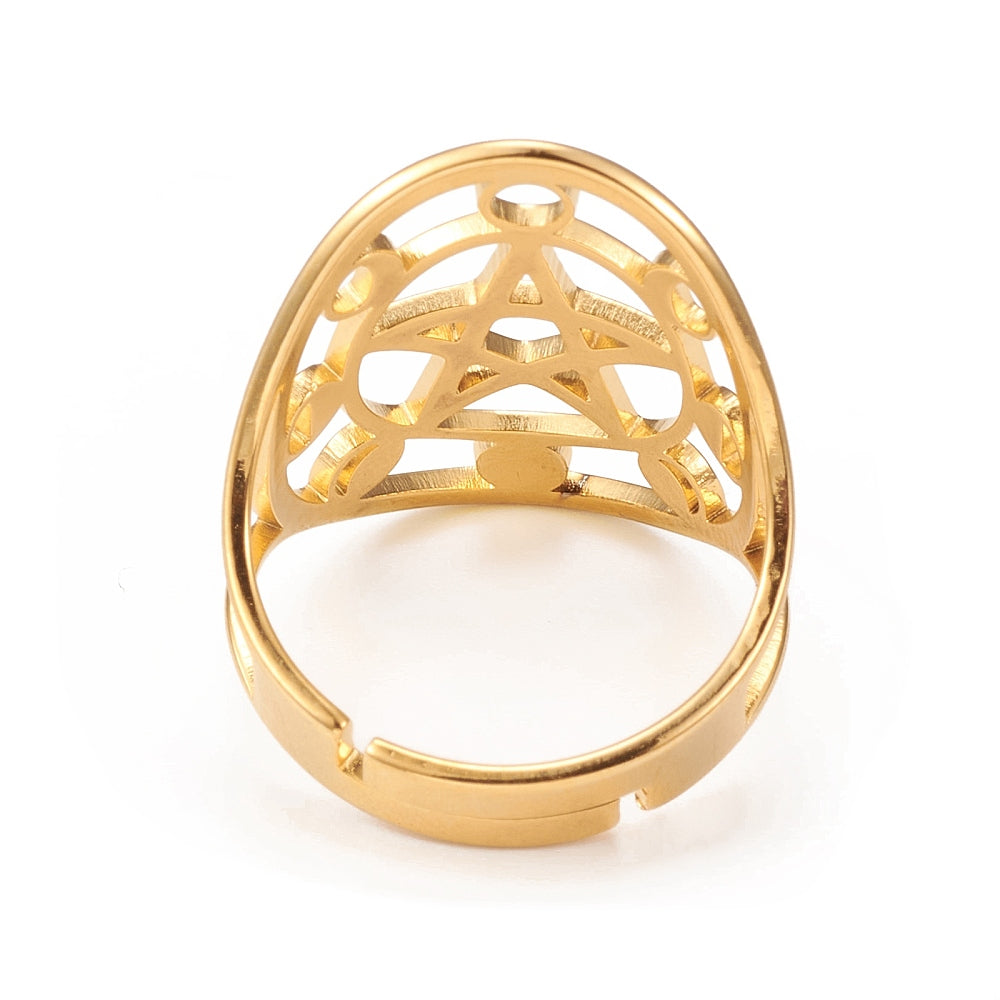 ANELLO FASI LUNARI PENTAGRAMMA - Acciaio inox oro | Scopri su Clorophilla Shop