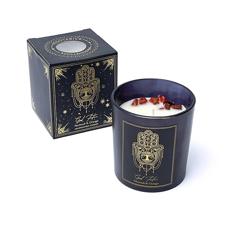 Good Fortune Candela con pietre di Diaspro Rosso - Patchouli e Arancia | Scopri su Clorophilla Shop
