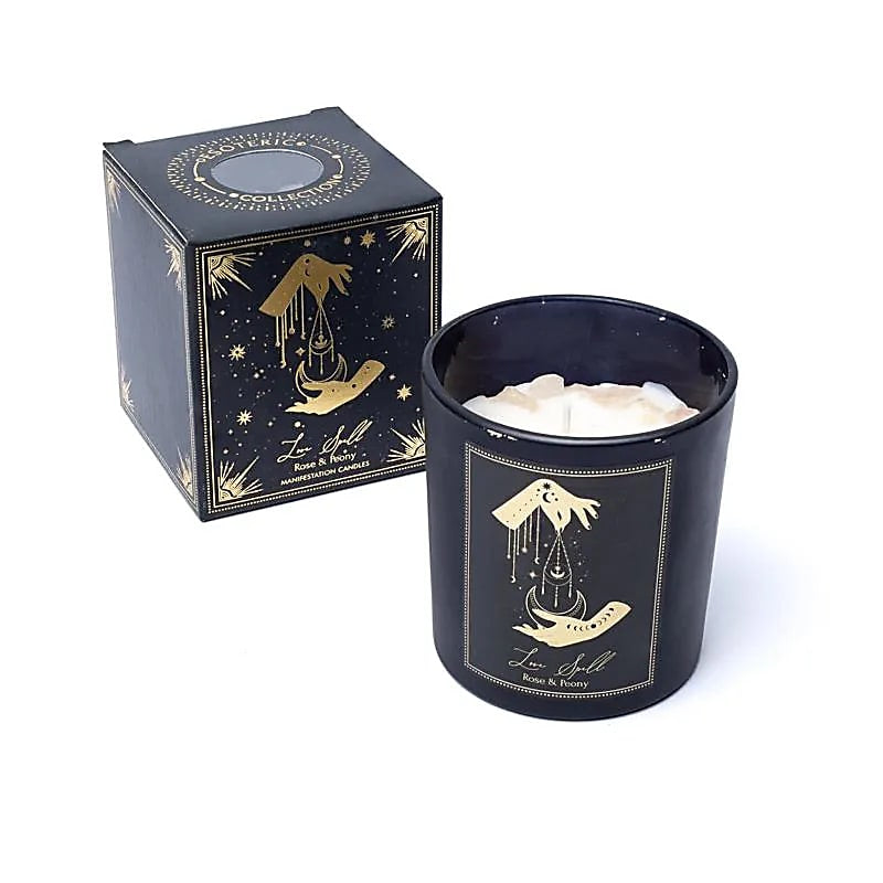 Love Spell Candela con pietre di Quarzo Rosa - Rosa e Peonia | Scopri su Clorophilla Shop