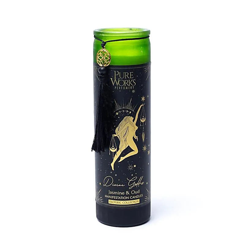 Divine Goddess Candela in vetro con Nappa - Gelsomino e Legno di Oud | Scopri su Clorophilla Shop