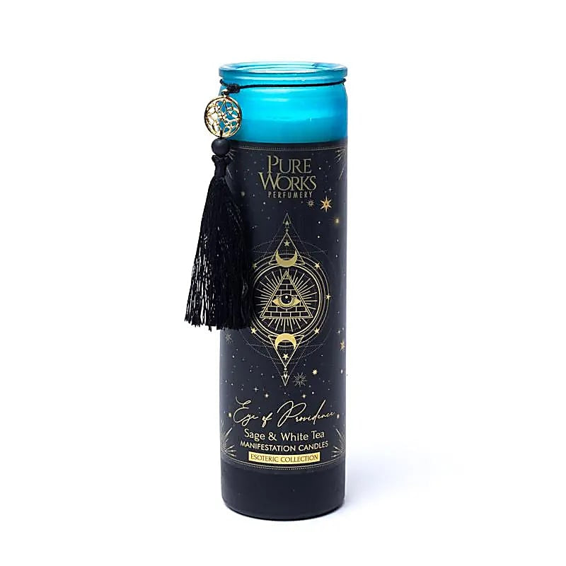 Eye of Providence Candela in vetro con Nappa - Salvia e Tè Bianco | Scopri su Clorophilla Shop
