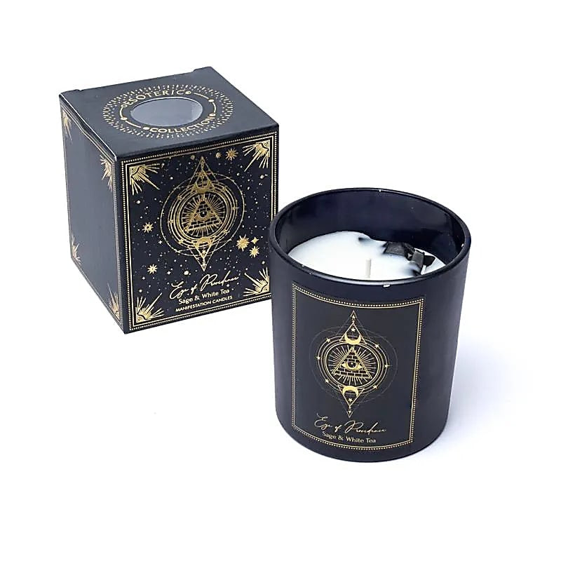 Eye of Providence Candela con pietre di Ossidiana Nera - Salvia e Tè Bianco | Scopri su Clorophilla Shop