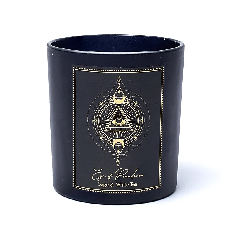 Eye of Providence Candela con pietre di Ossidiana Nera - Salvia e Tè Bianco | Scopri su Clorophilla Shop
