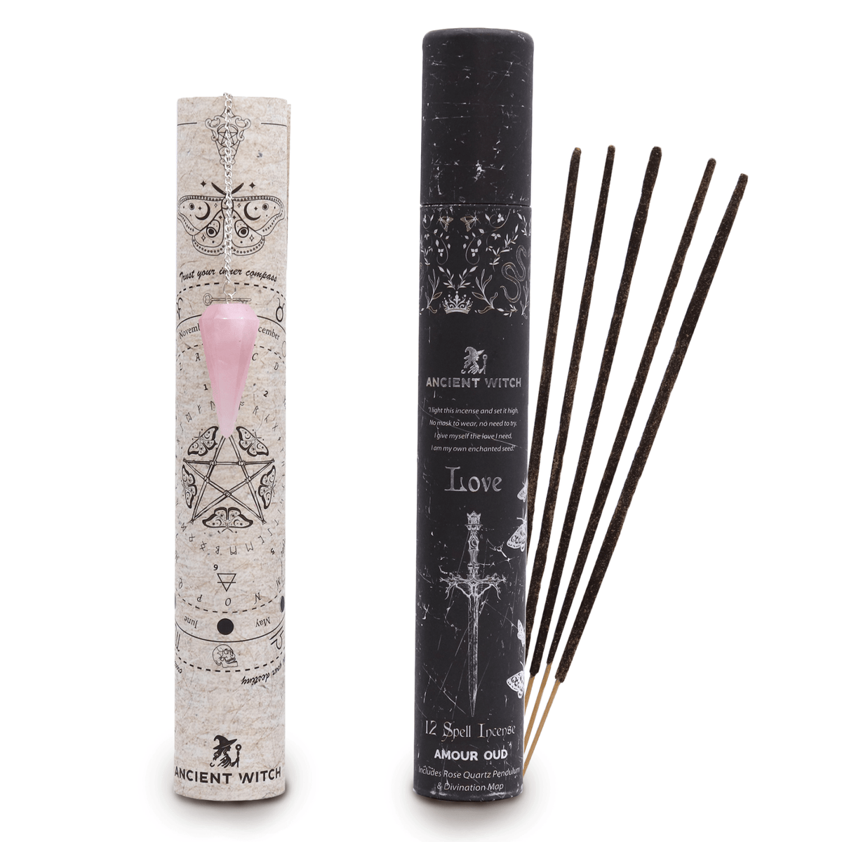 ANCIENT WITCH SPELL – Incenso Rituale dell'Amore con Pendolo in Quarzo rosa - Clorophilla Shop