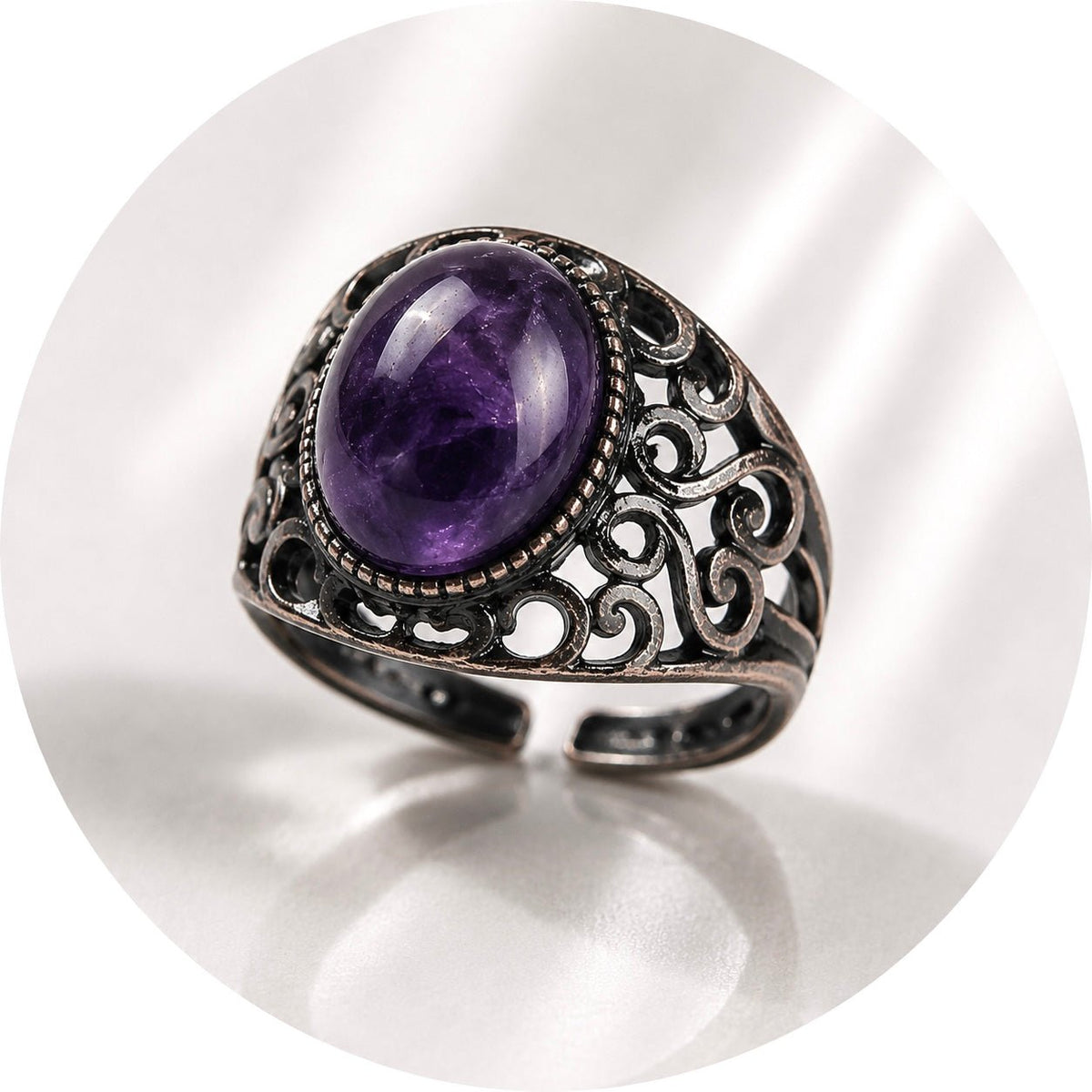 ANELLO CON AMETISTA IN OTTONE - Calma e rilassamento - Clorophilla Shop