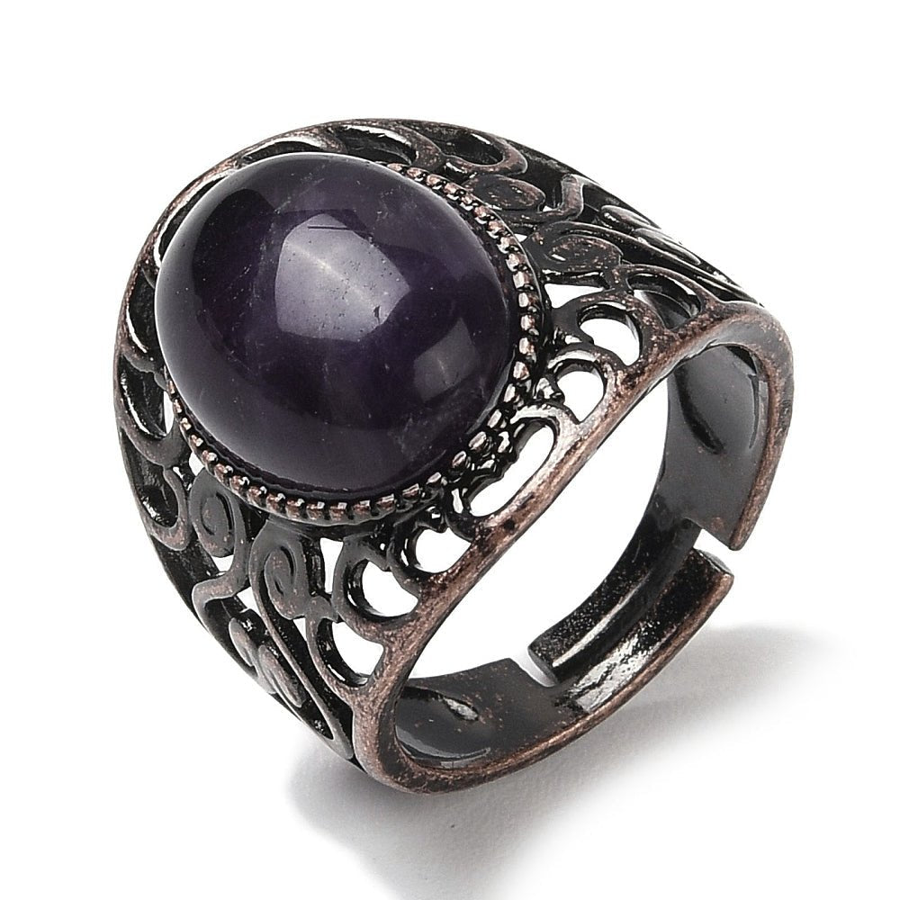 ANELLO CON AMETISTA IN OTTONE - Calma e rilassamento - Clorophilla Shop