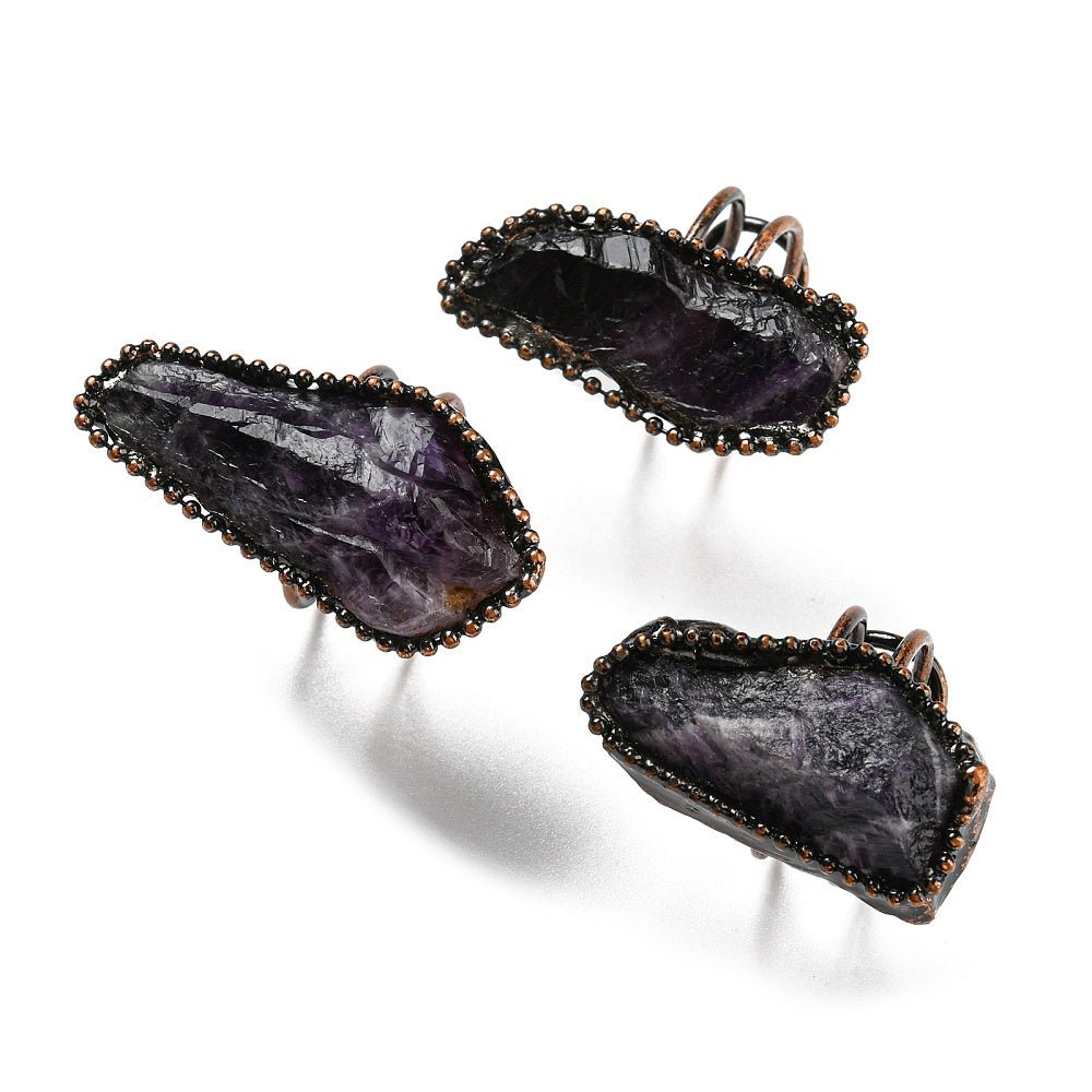 ANELLO CON AMETISTA IN RAME ROSSO ANTICATO - Calma e rilassamento - Clorophilla Shop