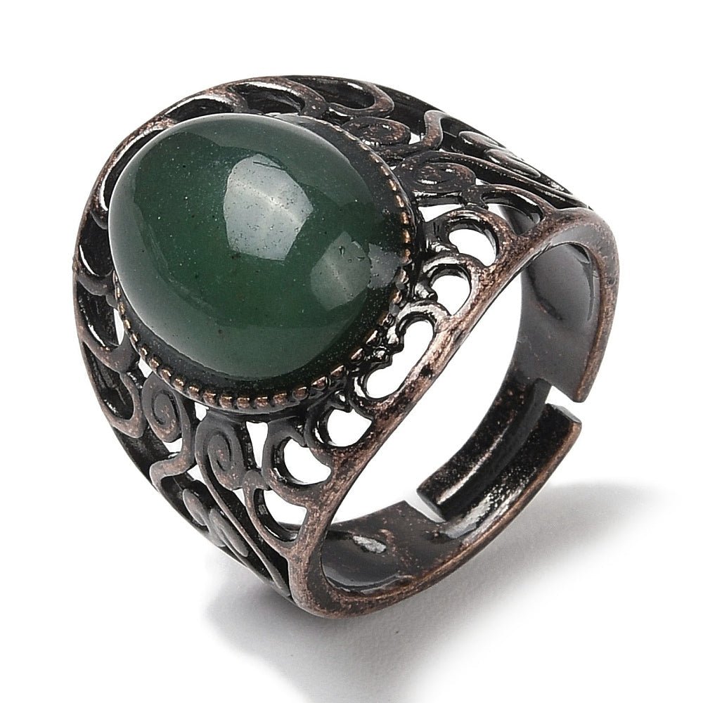 ANELLO CON AVVENTURINA VERDE IN OTTONE - Prosperità e ottimismo - Clorophilla Shop