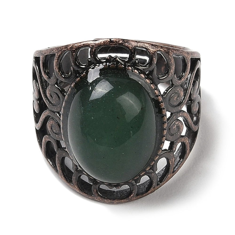 ANELLO CON AVVENTURINA VERDE IN OTTONE - Prosperità e ottimismo - Clorophilla Shop