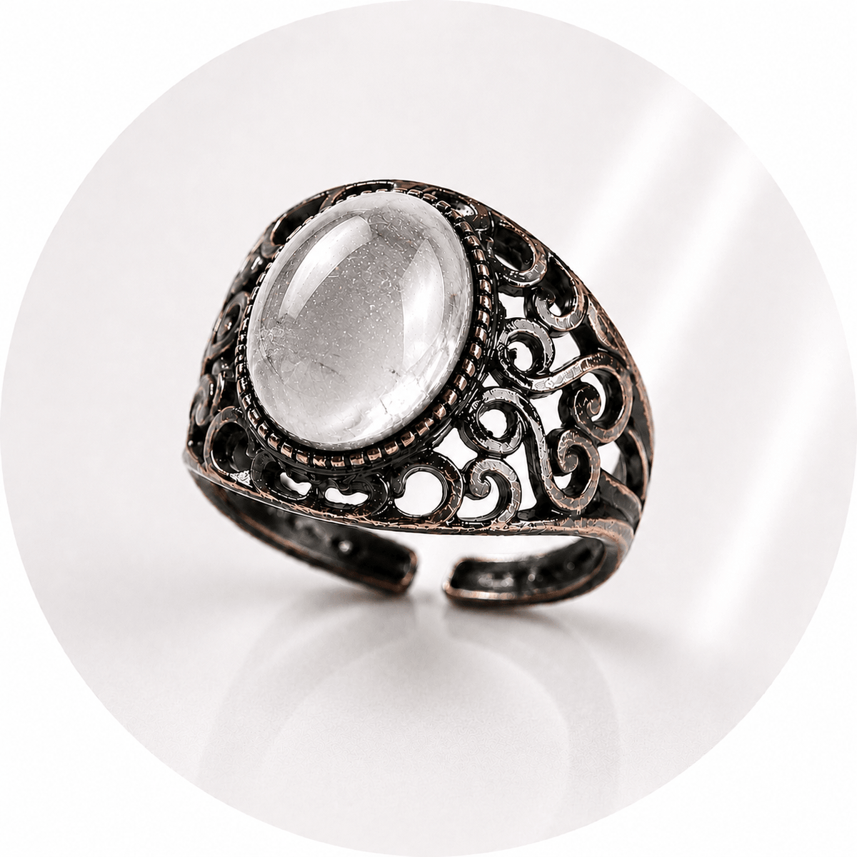 ANELLO CON CRISTALLO DI ROCCA IN OTTONE - Chiarezza ed armonia - Clorophilla Shop
