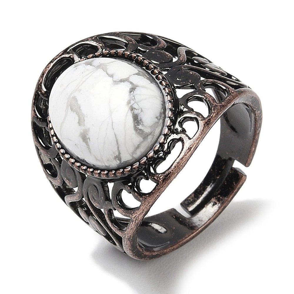 ANELLO CON HOWLITE IN OTTONE - Serenità ed equilibrio emotivo - Clorophilla Shop